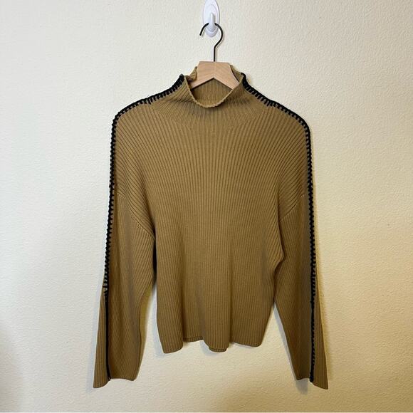 Rag & Bone Tan Ally Ingrid Whipstitch Detail Mock Neck Sweater in Khaki XS - Picture 4 of 9